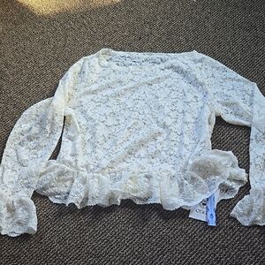Cider cream Lace Long Sleeve Ruffle Blouse Plus NWT